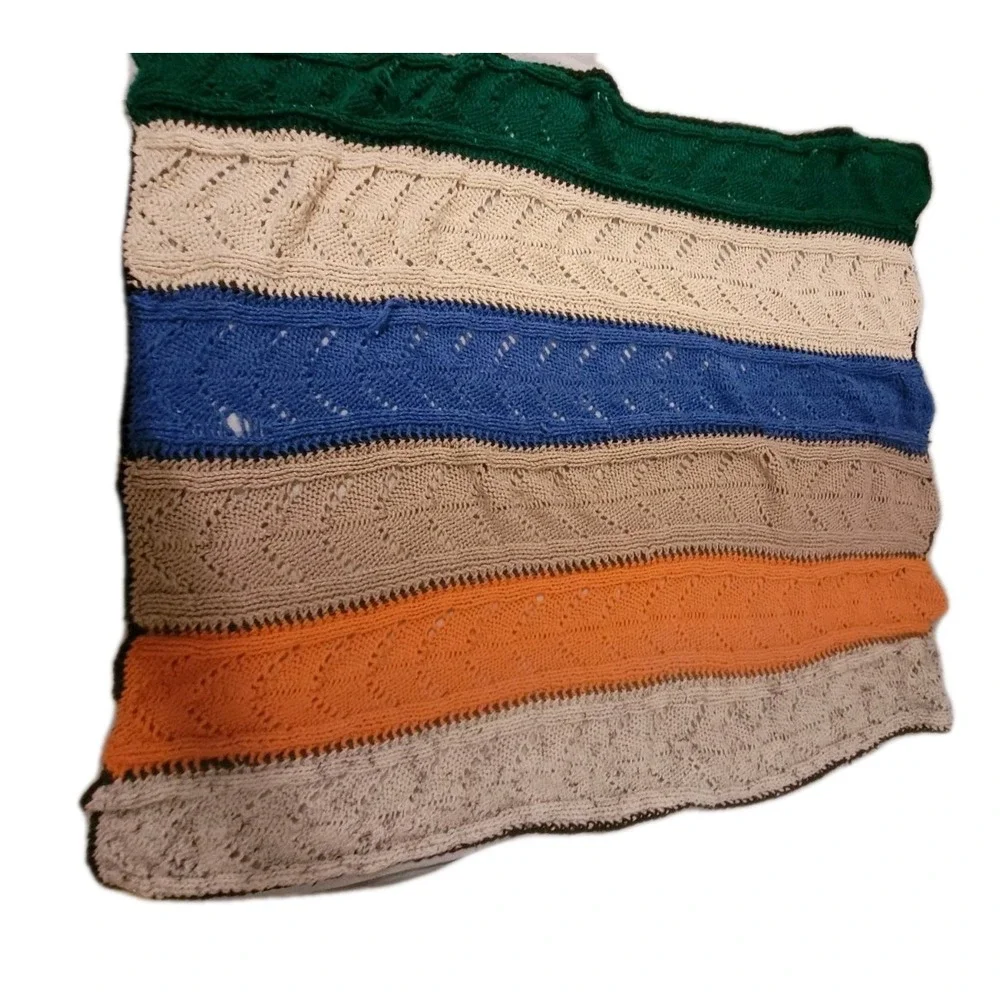 Handmade Crochet Afghan vintage 1970s boho aesthetics Throw Blanket‎